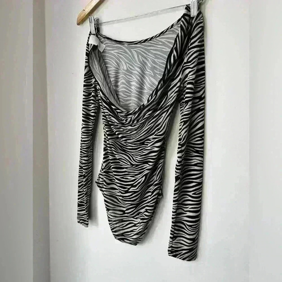 H&M Womens Sheer Black and White Zebra Animal Print Long Sleeve Bodysuit XS - Picture 9 of 11